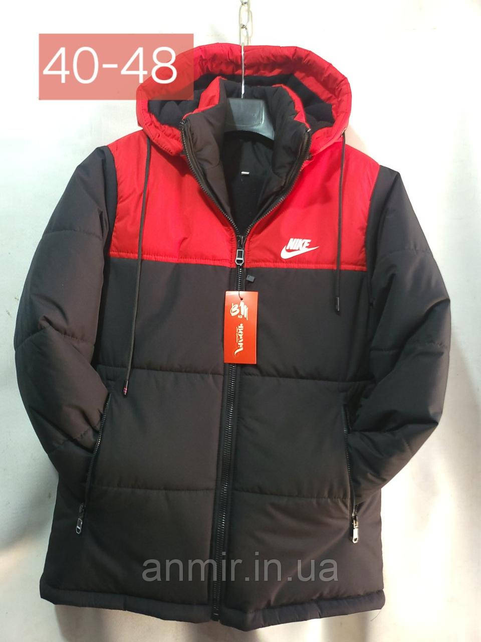 Куртка зимова підліткова з капюшоном NIKE для хлопчика розмір 40-48, колір чорний із червоним