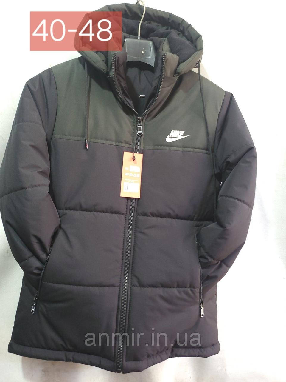 Куртка зимова підліткова з капюшоном NIKE для хлопчика розмір 40-48, колір чорний із хакі