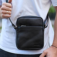 Чоловіча сумка через плече, гладкая кожа 20х16х6, месенджер для міста, барсетка для телефону та документів, чорна