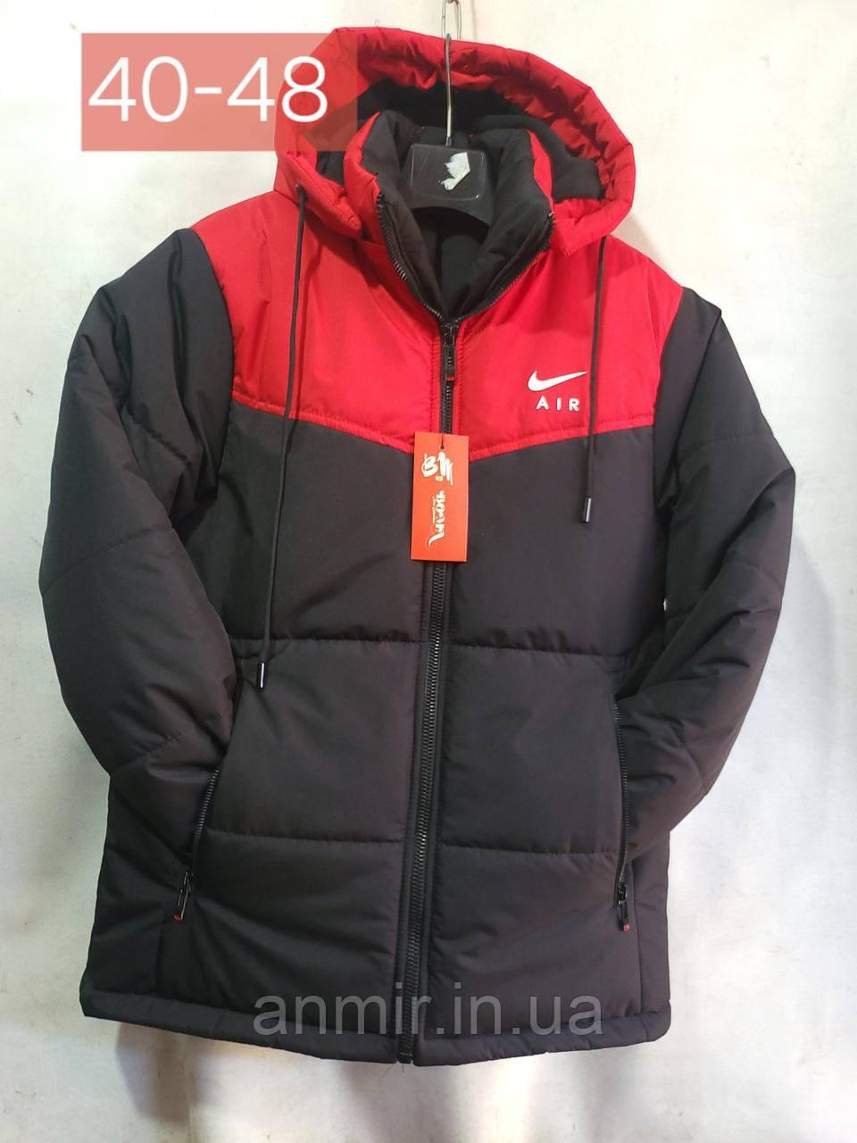 Куртка зимова підліткова з капюшоном NIKE AIR для хлопчика розмір 40-48, колір чорний із червоним