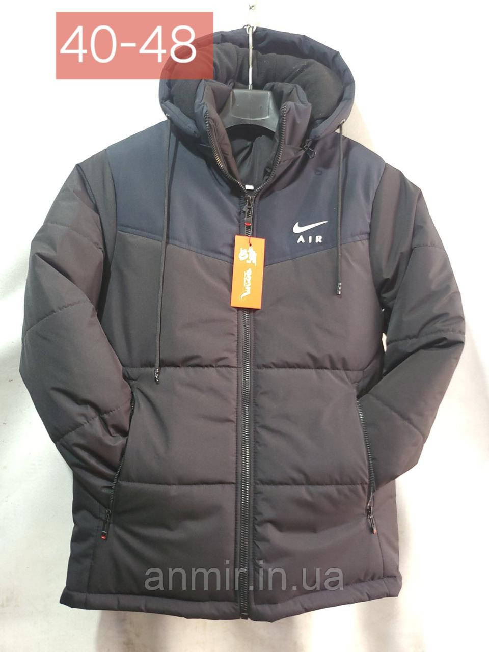 Куртка зимова підліткова з капюшоном NIKE AIR для хлопчика розмір 40-48, колір чорний із синім