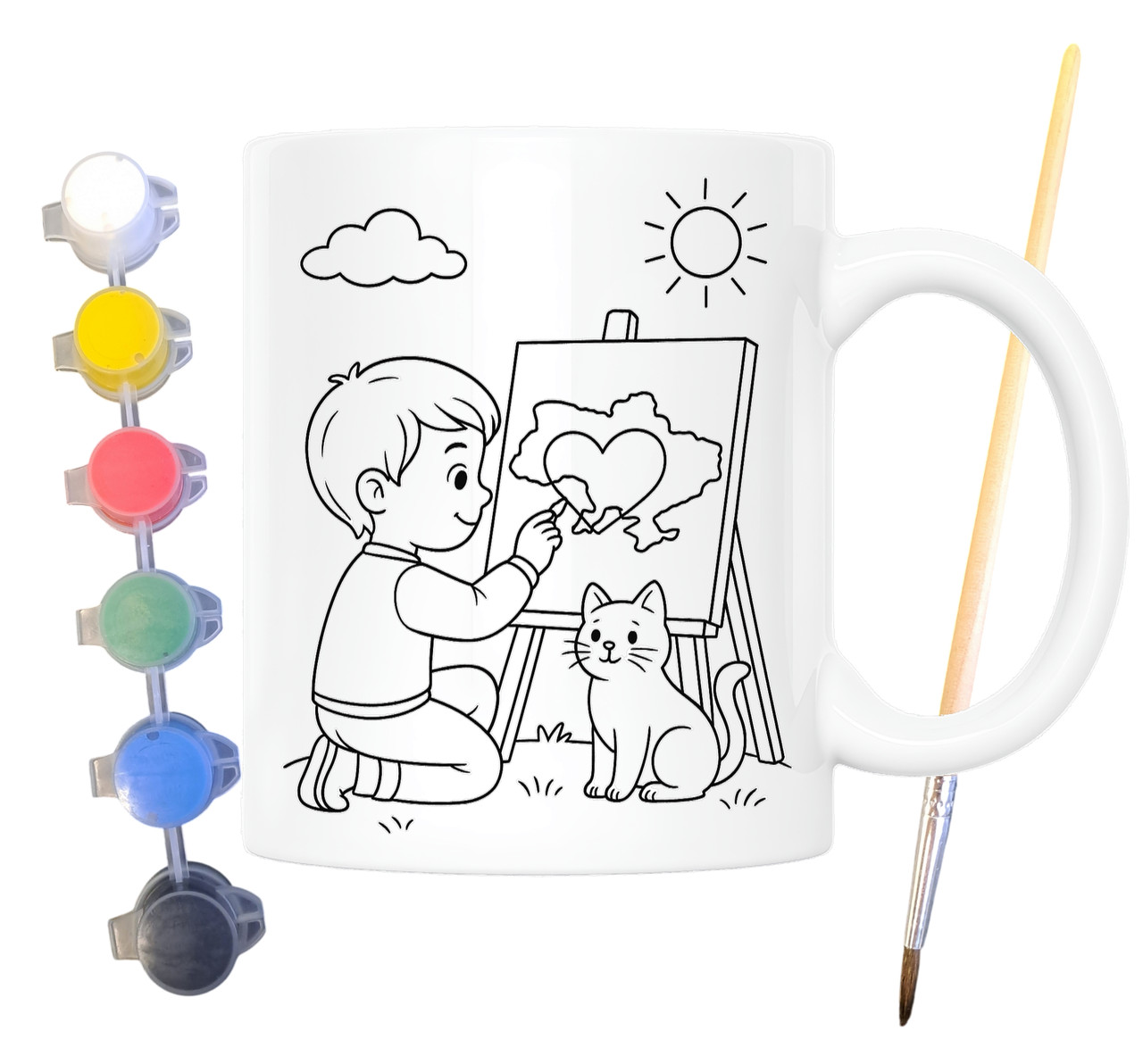 Набір для творчості кружка розмальовка Я люблю Україну 330 мл біла (КР0148), фото 1