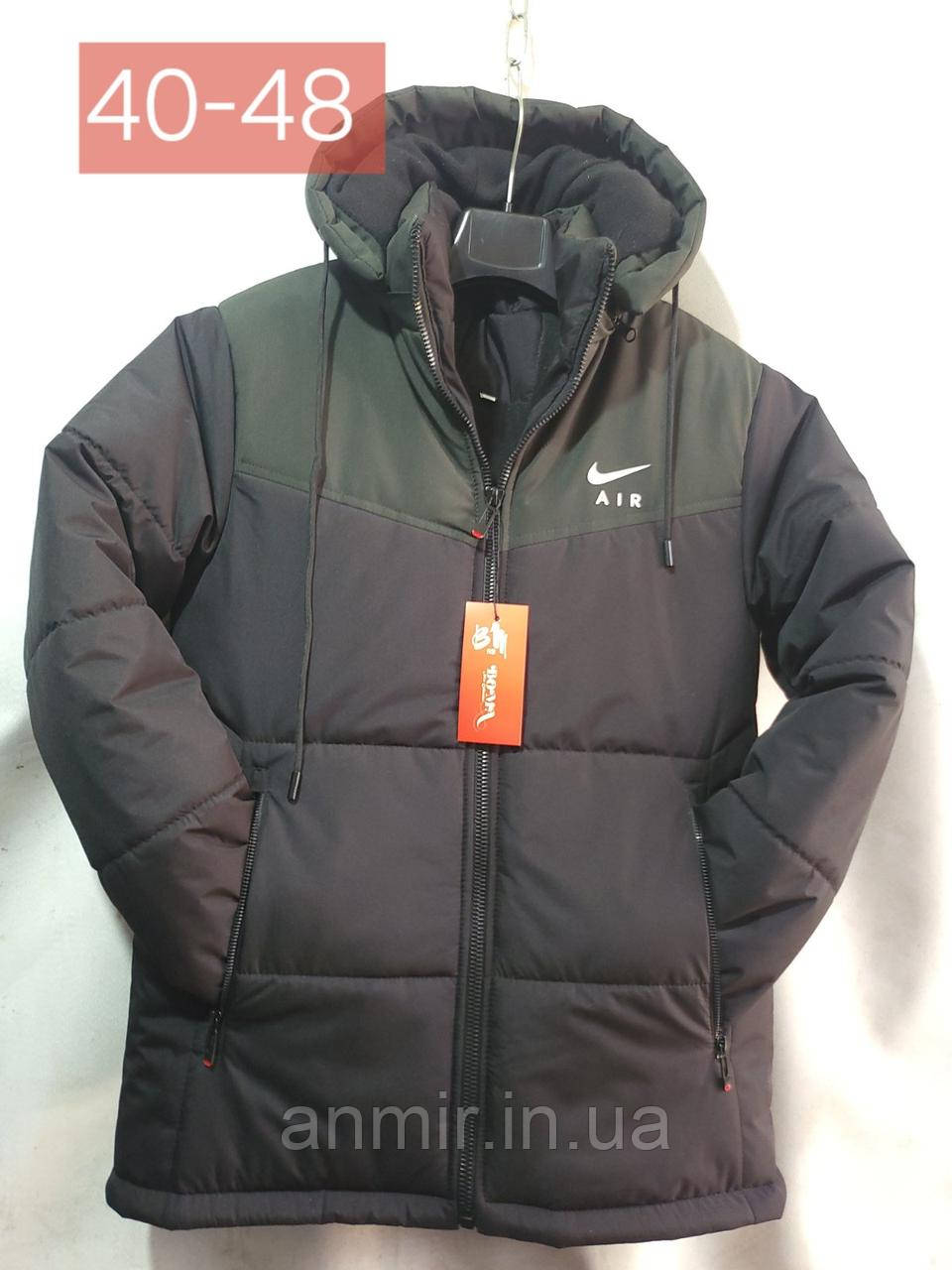 Куртка зимова підліткова з капюшоном NIKE AIR для хлопчика розмір 40-48, колір чорний з хакі