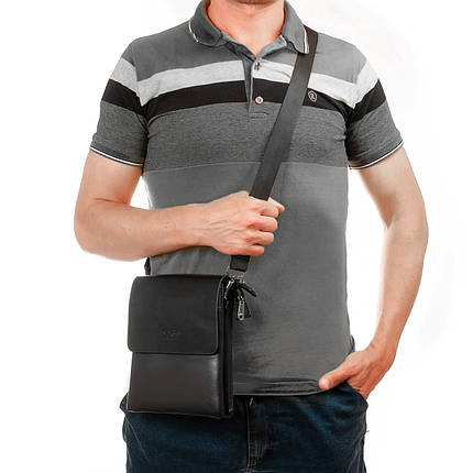 Сумка чоловіча чорна на плече на два відділи на блискавках з екошкіри середня Dr. Bond 222-2, фото 1