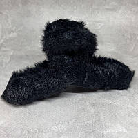 Краб-заколка для волосся 11 см із штучним хутром, пластик, чорний, 1 шт, арт 019229, Чорний