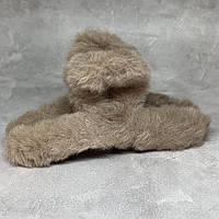 Краб-заколка для волосся 11 см із штучним хутром, пластик, коричневий, 1 шт, арт 019230, Коричневий