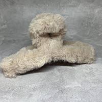 Краб-заколка для волосся 11 см із штучним хутром, пластик, бежевий, 1 шт, арт 019231, Бежевий