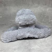 Краб-заколка для волосся 11 см із штучним хутром, пластик, сірий, 1 шт, арт 019232, Сірий