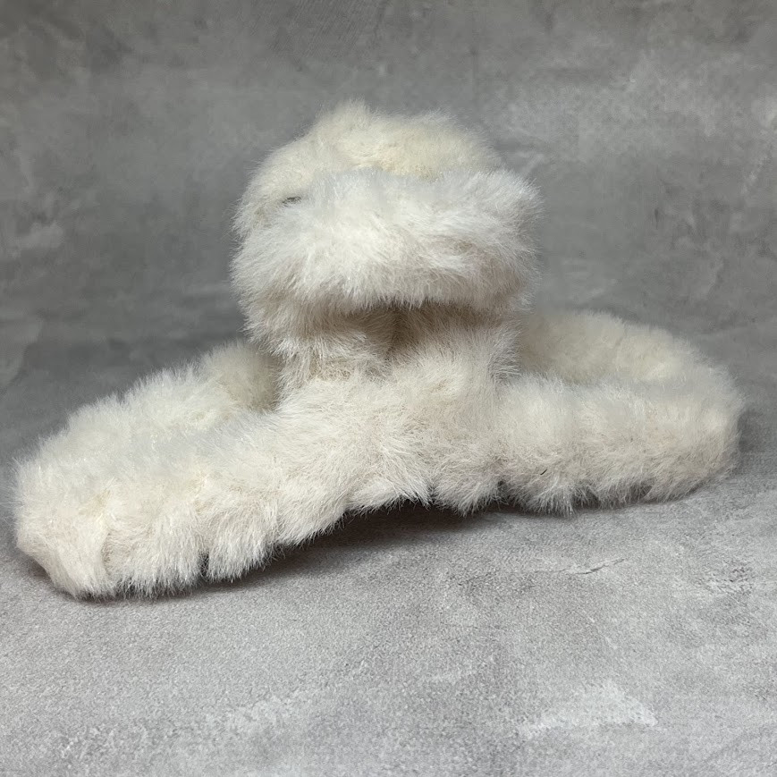 Краб-заколка для волосся 11 см із штучним хутром, пластик, айворі, 1 шт, арт 019233, айворі, фото 1