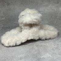 Краб-заколка для волосся 11 см із штучним хутром, пластик, айворі, 1 шт, арт 019233, айворі