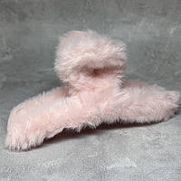 Краб-заколка для волосся 11 см із штучним хутром, пластик, світло-рожевий, 1 шт, арт 019234, Світло-рожевий