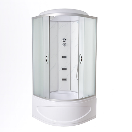 Душовий бокс Vivia TKF90 Білий онікс WG 90x90x215 см з глибоким піддоном з гідромасажем матове скло, фото 1