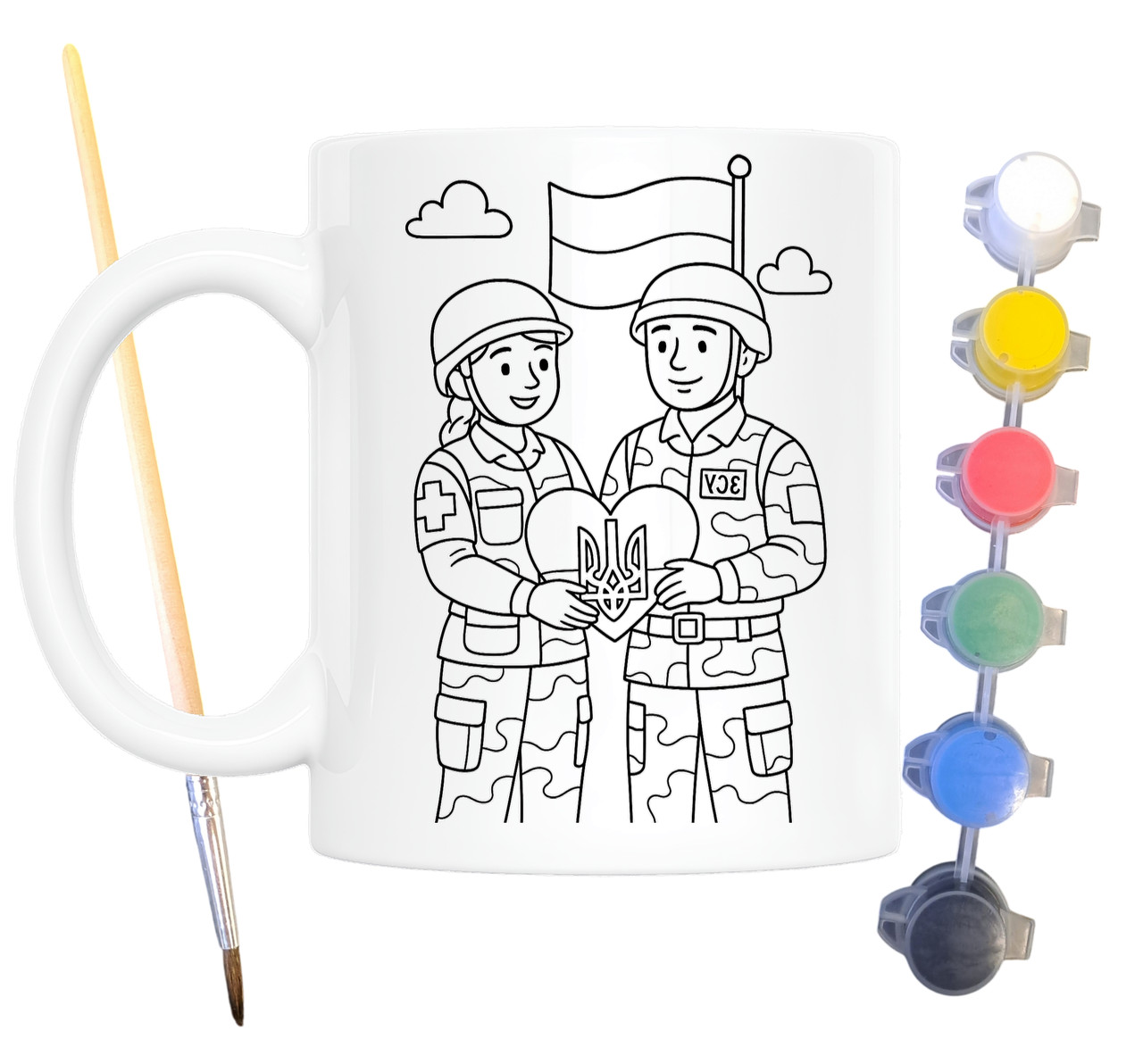 Набір для творчості кружка розмальовка Збройні сили України 330 мл біла (КР0150), фото 1