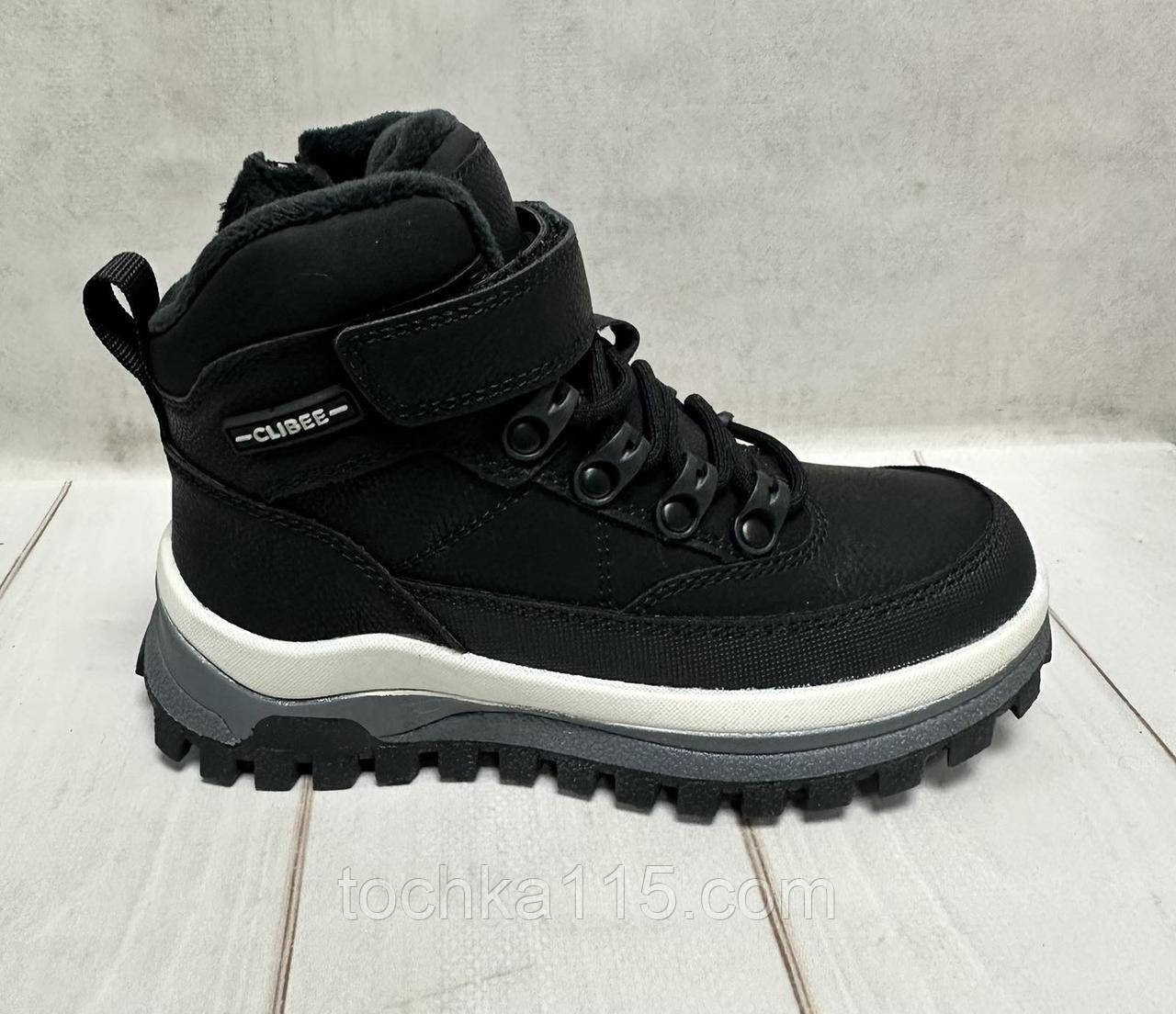 Зимові дитячі черевики Clibee на овчині чорні 32-37, фото 1