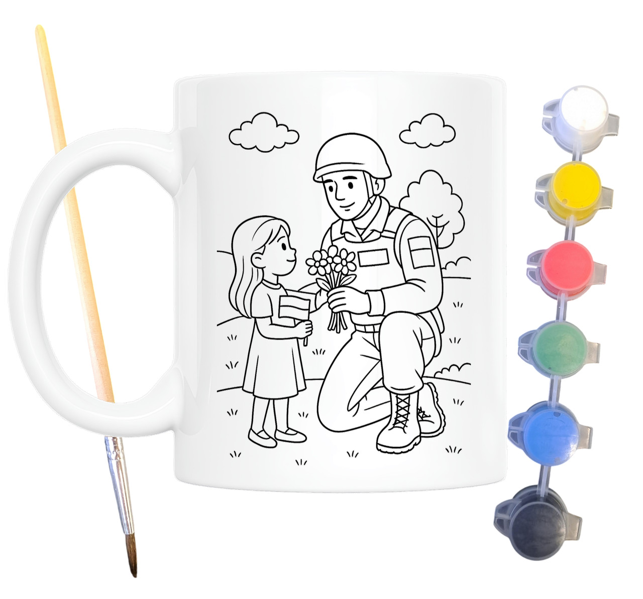 Набір для творчості кружка розмальовка Захисники України 330 мл біла (КР0152), фото 1