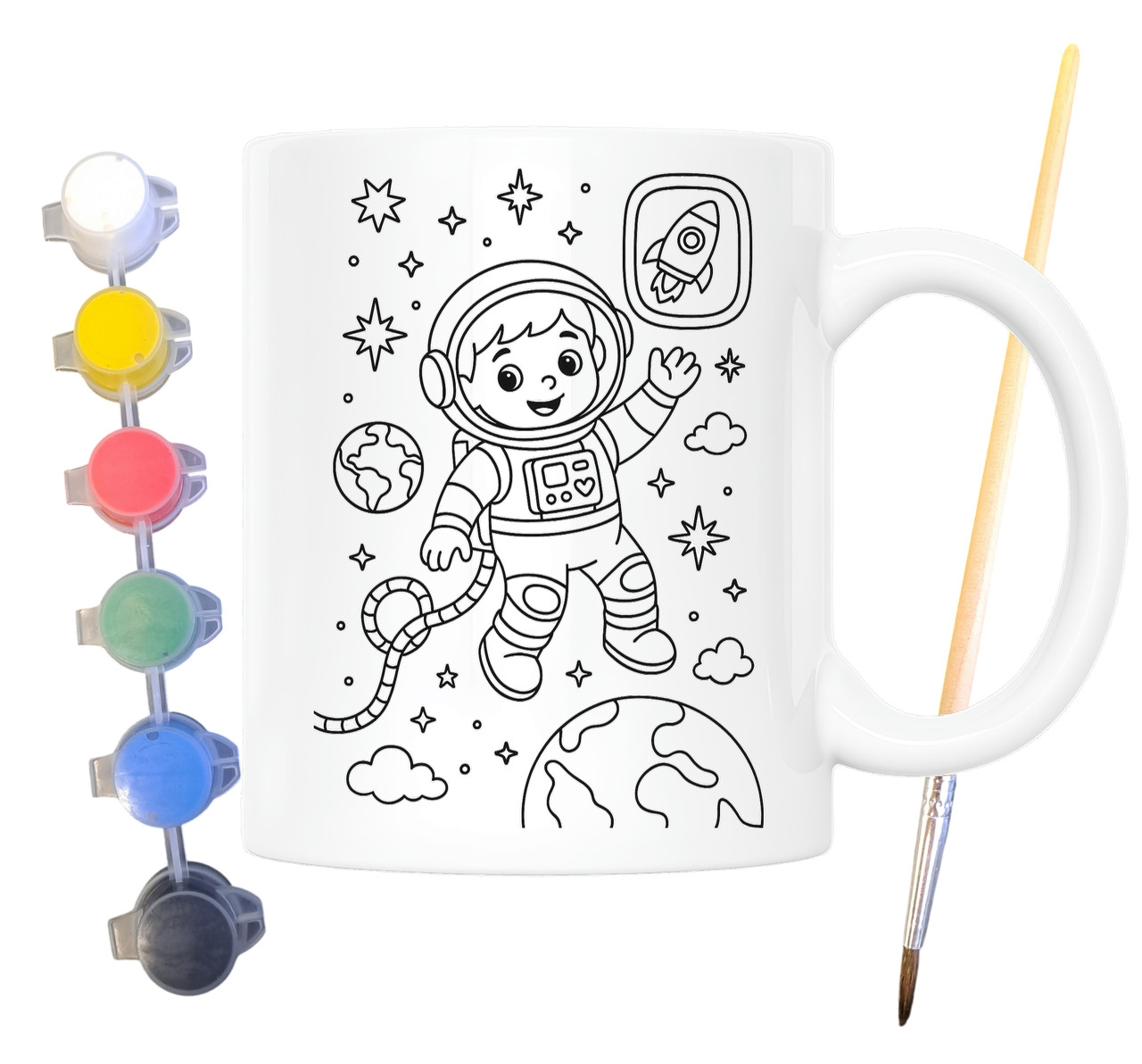 Набір для творчості кружка розмальовка У відкритому космосі 330 мл біла (КР0153), фото 1