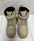 Дитячі підліткові зимові черевики на овчині clibee бежевий 32-34, фото 4