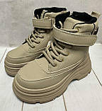 Дитячі підліткові зимові черевики на овчині clibee бежевий 32-34, фото 2