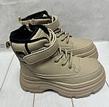 Дитячі підліткові зимові черевики на овчині clibee бежевий 32-34, фото 3