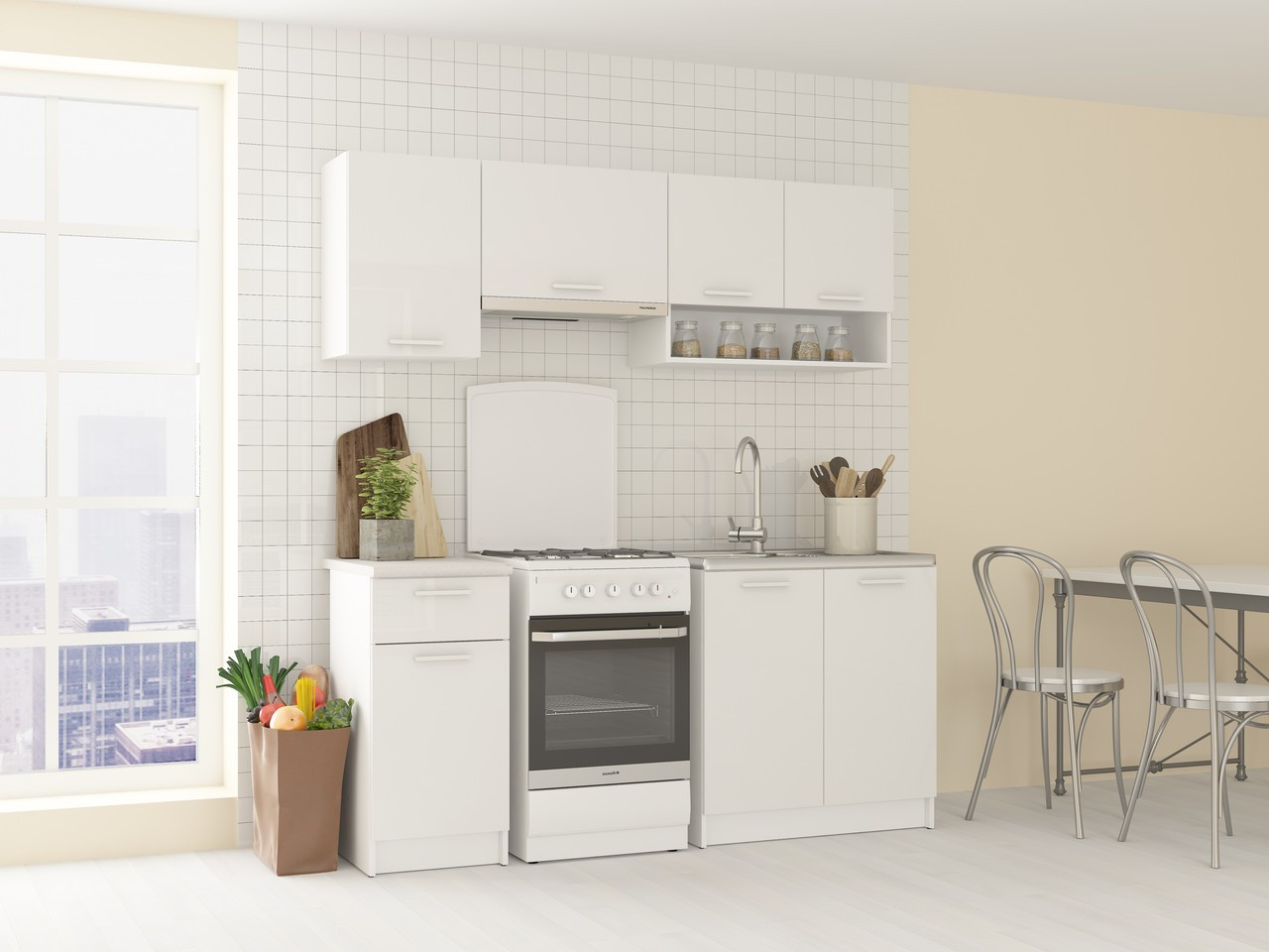 Стильна модульна кухня з ламінованого ДСП 15040 верх 1.8 м, низ 1.2 м Готові кухонні гарнітури, фото 1