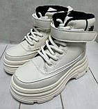 Дитячі підліткові зимові черевики на овчин clibee молочні 32-37, фото 2