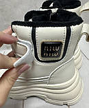 Дитячі підліткові зимові черевики на овчин clibee молочні 32-37, фото 7