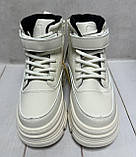 Дитячі підліткові зимові черевики на овчин clibee молочні 32-37, фото 4