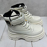 Дитячі підліткові зимові черевики на овчин clibee молочні 32-37, фото 3