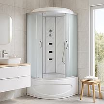 Душовий бокс Vivia TKF90 Білий онікс WG 90x90x215 см з глибоким піддоном з гідромасажем матове скло, фото 2