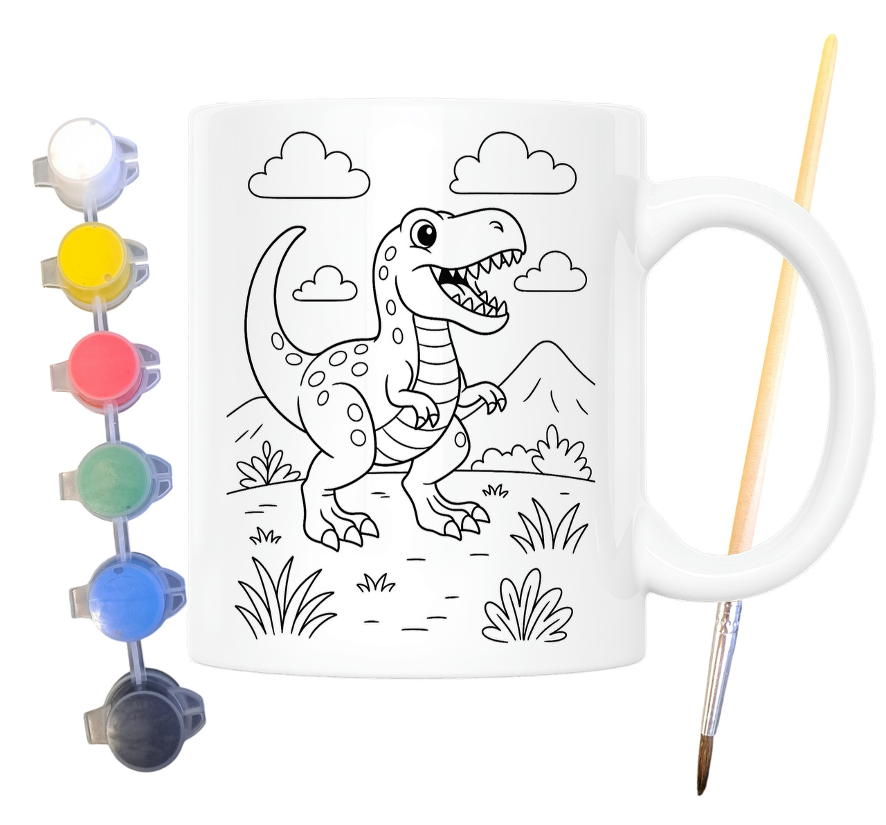 Набір для творчості кружка розмальовка Динозавр Тиранозавр Рекс 330 мл біла (КР0154), фото 1