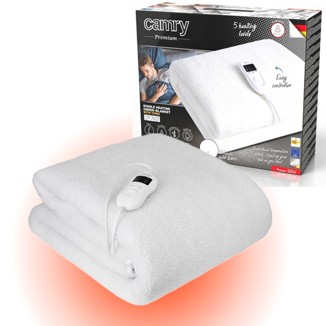 Електроковдра односпальна 160х100 см Camry CR7422 з таймером та регулятором температури Електропростирадло з підігрівом, фото 1