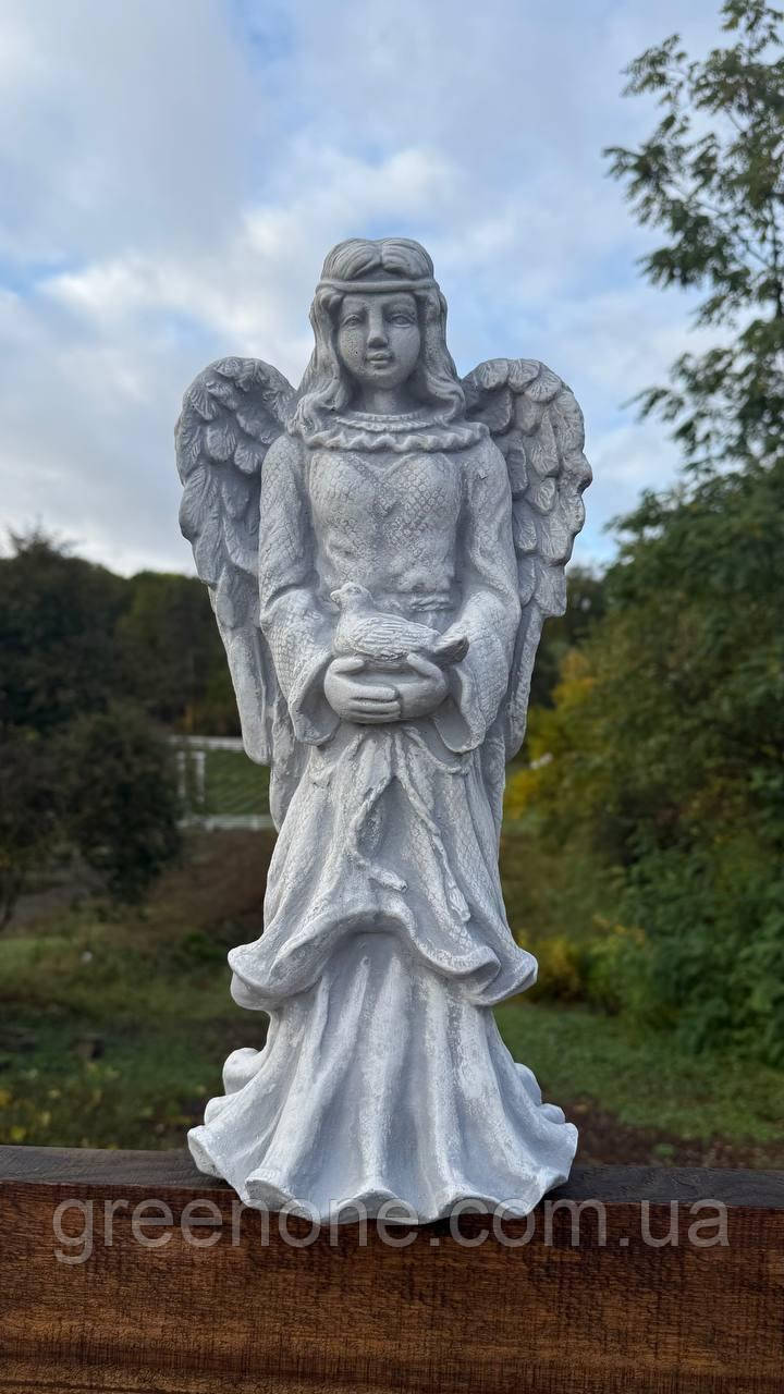 Фігура сумуючого Ангела з арт-бетону, дівчинка Ангел з крилами на могилу, бетонний Ангел, статуя Ангела 45 см, фото 1