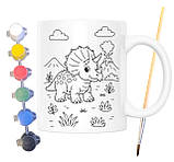 Набір для творчості кружка розмальовка Динозавр Трицератопс 330 мл біла (КР0155), фото 2