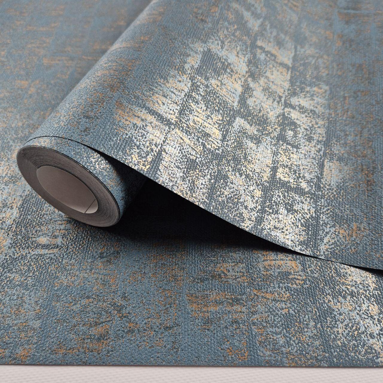 Шпалери вінілові 0.53 × 10.05 м Marburg 30827, сині з золотим візерунком для спальні, вітальні, кабінету, фото 1