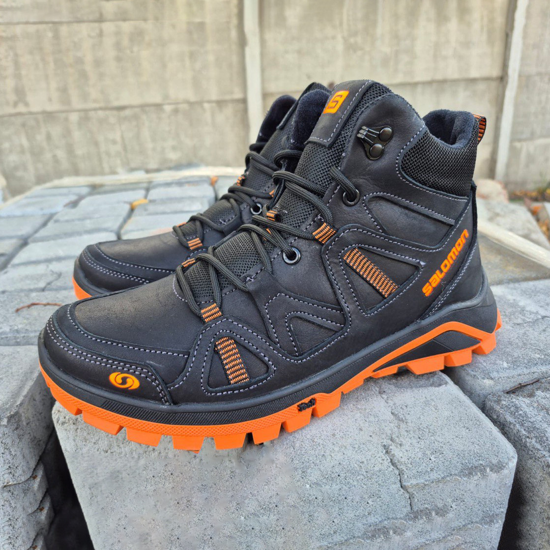 Зимові чоловічі шкіряні черевики, кросівки чорні утеплені з натуральної шкіри на хутрі на зиму для чоловіків, розмір 40-45, фото 1