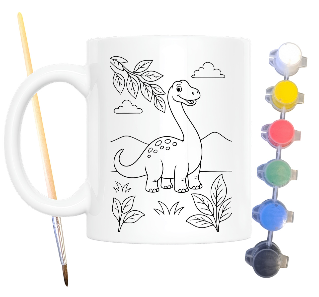 Набір для творчості кружка розмальовка Динозавр Диплодок 330 мл біла (КР0156), фото 1