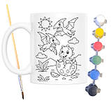 Набір для творчості кружка розмальовка Діти Динозаври 330 мл біла (КР0157), фото 2