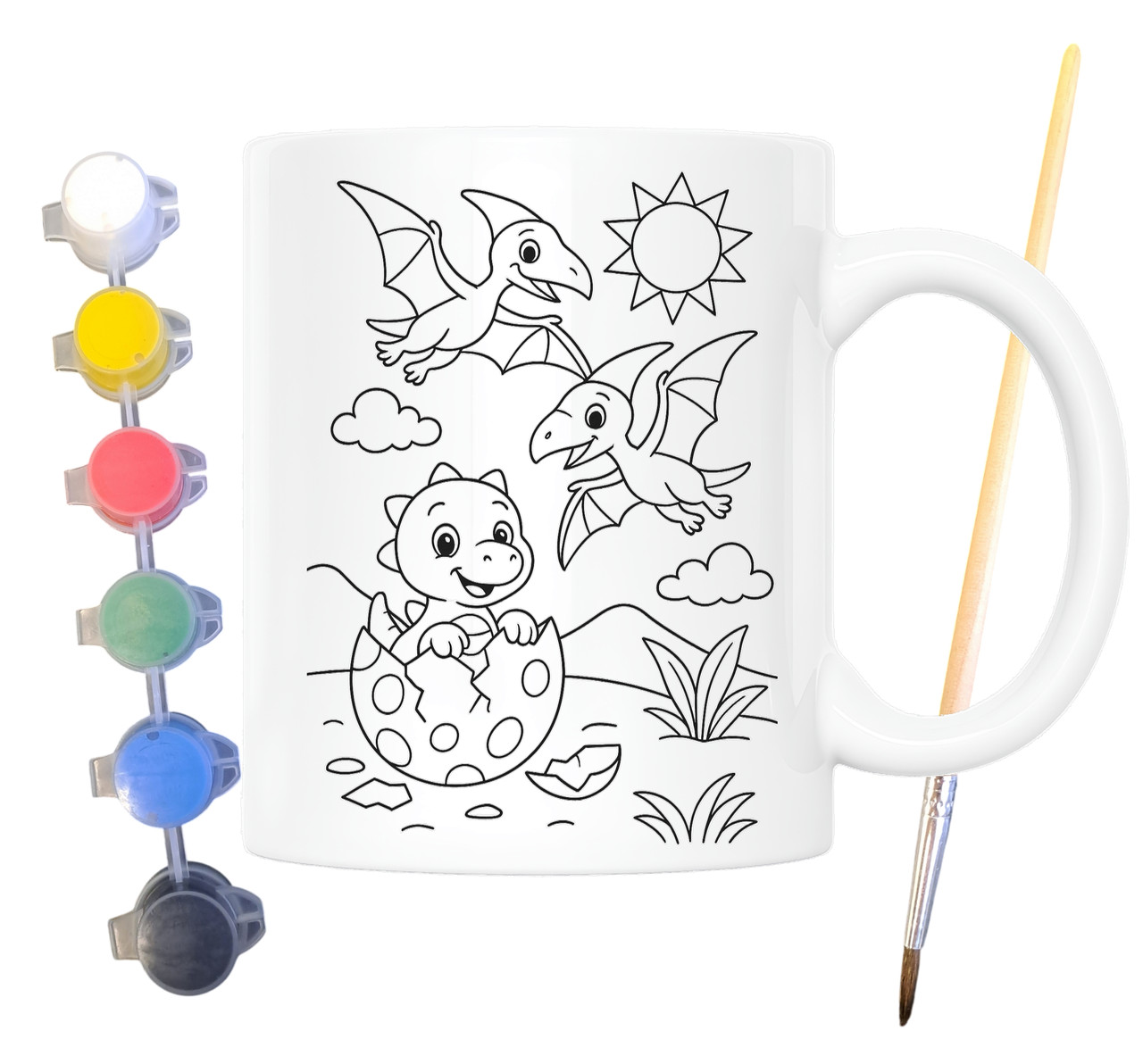 Набір для творчості кружка розмальовка Діти Динозаври 330 мл біла (КР0157), фото 1