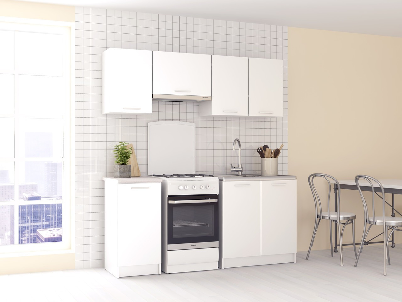 Модульна кухня з шафою під витяжку та тумбою для мийки 15042 Сучасні кухонні меблі верх 1.8м і низ 1.2 м, фото 1