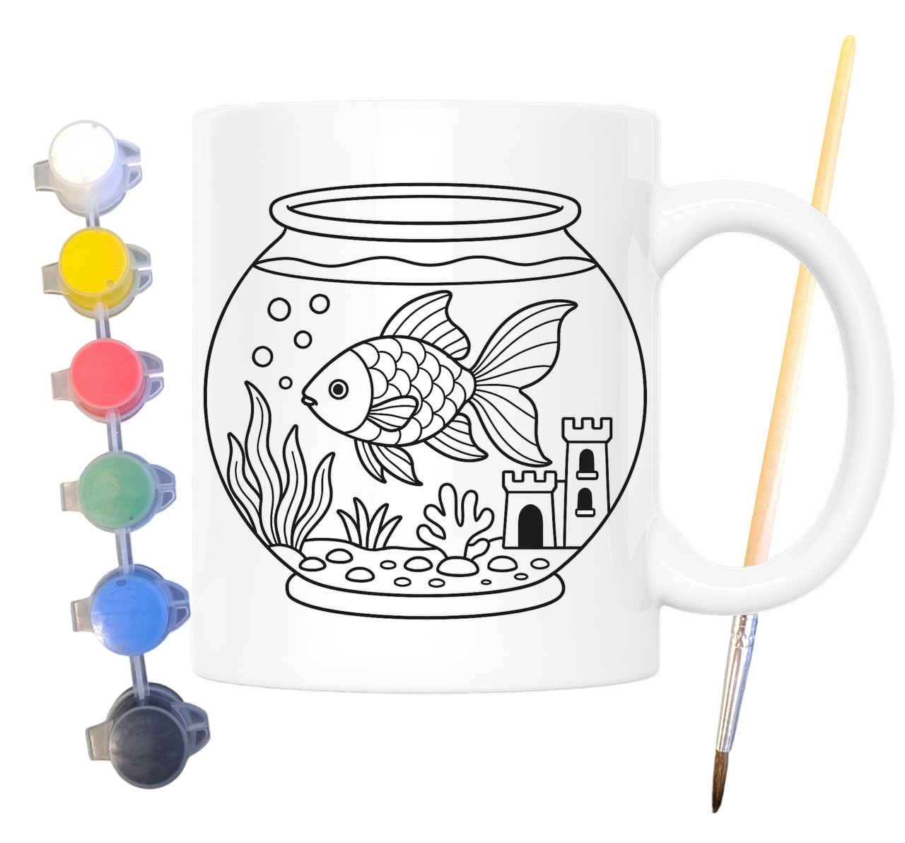 Набір для творчості кружка розмальовка Золота рибка 330 мл біла (КР0159), фото 1