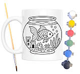 Набір для творчості кружка розмальовка Золота рибка 330 мл біла (КР0159), фото 2