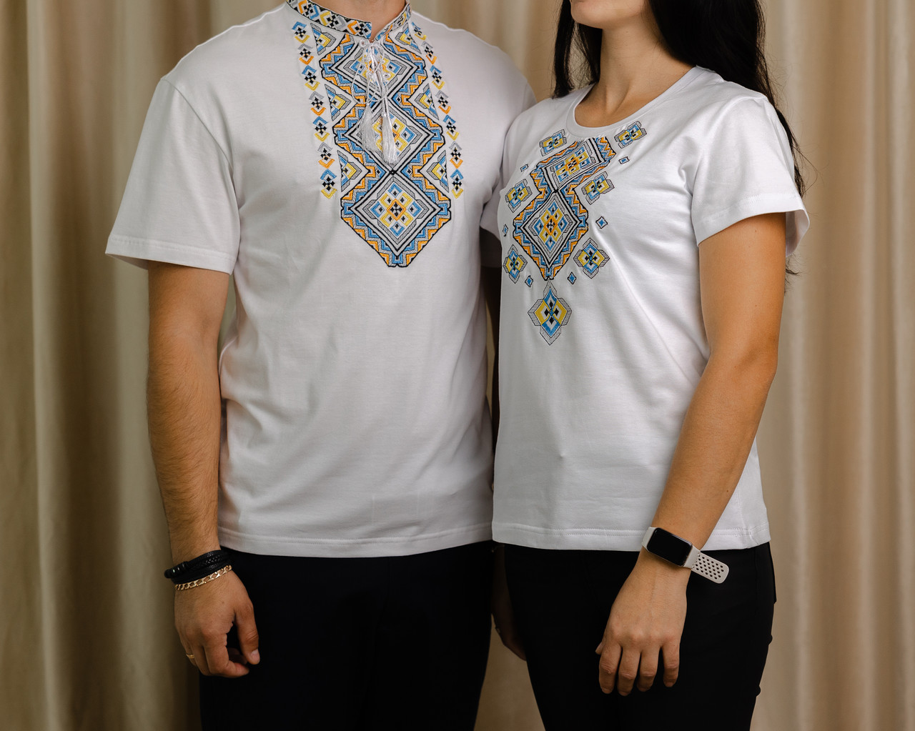 Футболки парні з вишивкою/ Family look білі Етніка, футболки вишиванки сімейні, футболки з вишивкою парні