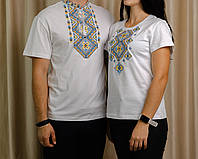 Футболки парні з вишивкою/ Family look білі Етніка, футболки вишиванки сімейні, футболки з вишивкою парні