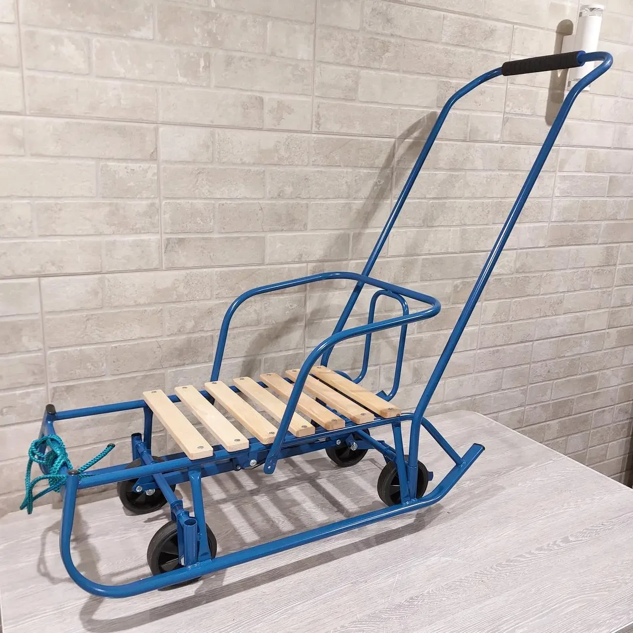 Санки дитячі трансформер Baby Elit — сині, зручні, з колесами та ручкою, фото 1