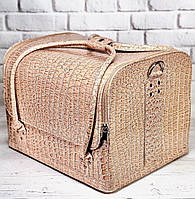 Сумка кейс валіза косметолога Б'юті кейс шкірозамінник бежевий крокодил для майстрів великий
