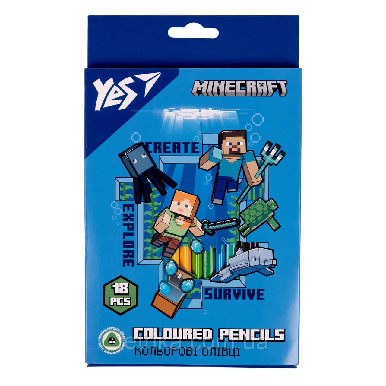 Олівці кольорові YES 18 кол Minecraft, фото 1