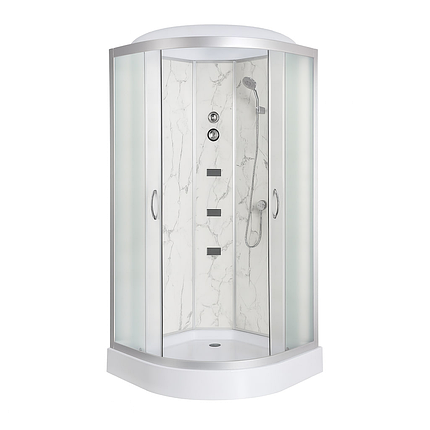 Душовий бокс Vivia TKF90/1 Білий онікс WG 90x90x215 см на низькому піддоні з гідромасажем матове скло, фото 1