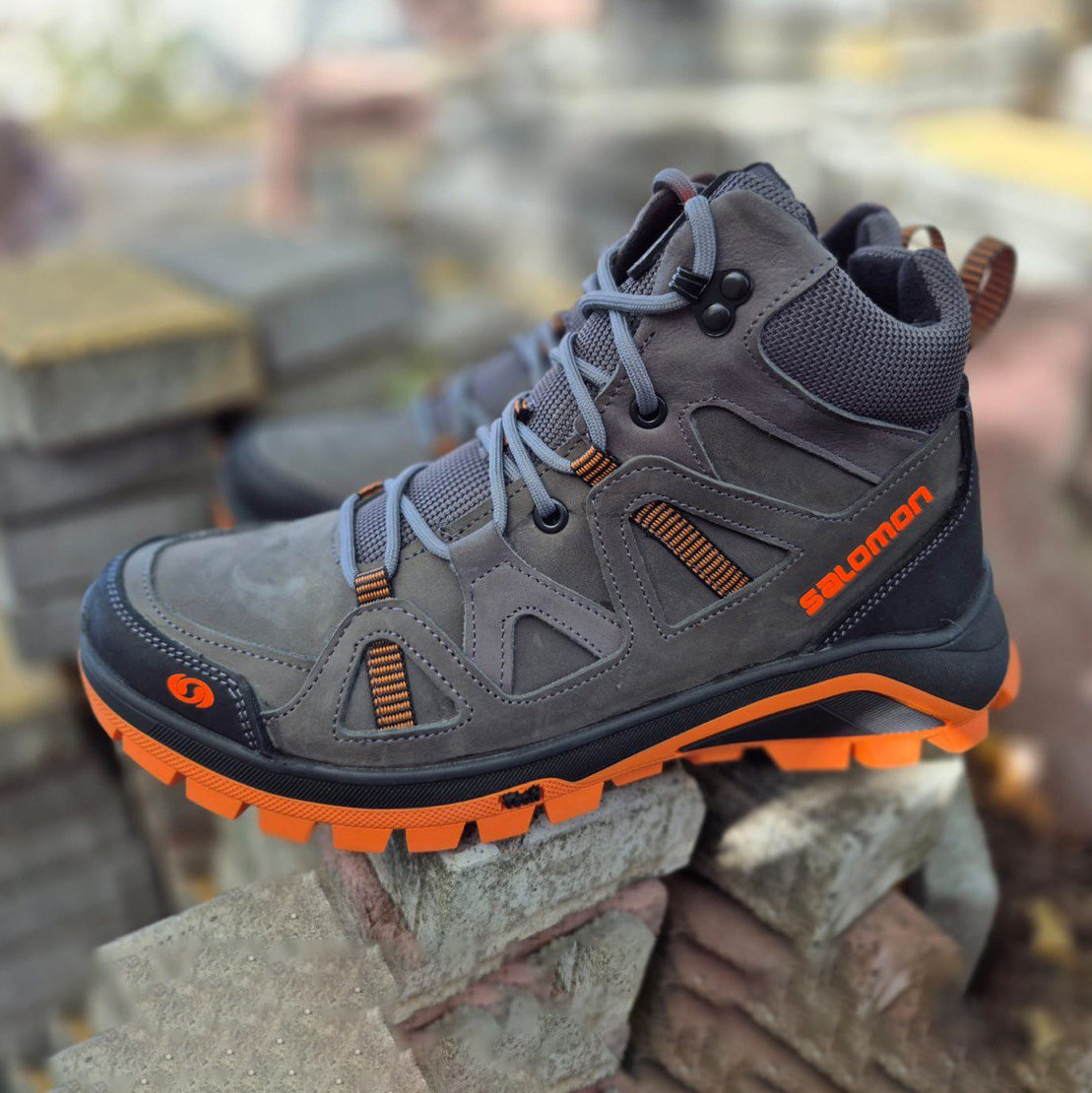 Зимові чоловічі шкіряні черевики, кросівки сірі утеплені з натуральної шкіри на хутрі на зиму для чоловіків, розмір 40-45, фото 1