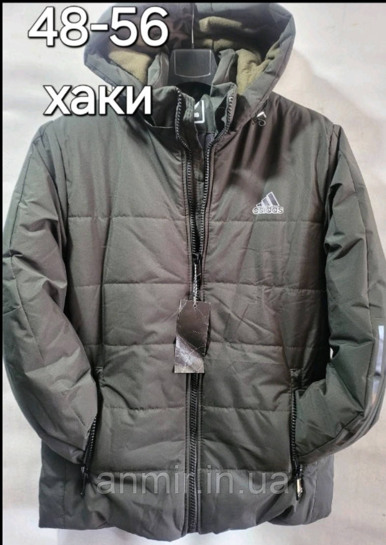 Куртка зимова чоловіча з капюшоном adidas норма 48-56, колір хакі