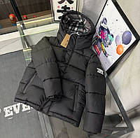 Пуховик Burberry чоловічий зимовий чорний матовий брендова тепла куртка Барбері на зиму з капюшоном